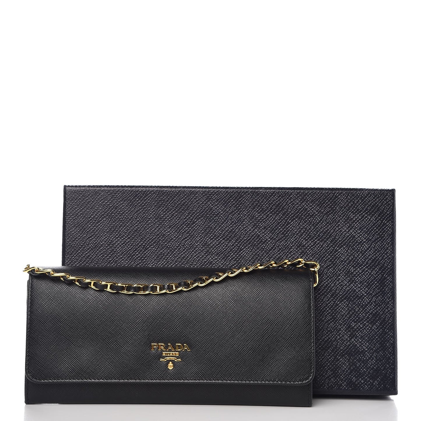 Saffiano Metal Oro Chain Wallet Black
