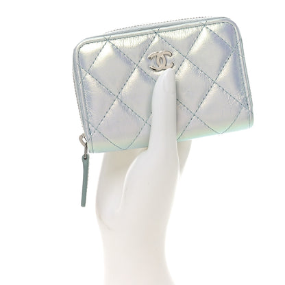 Chanel Iridescent Calfskin Quilted Zip Coin Purse Wallet Light Blue 2 of 7