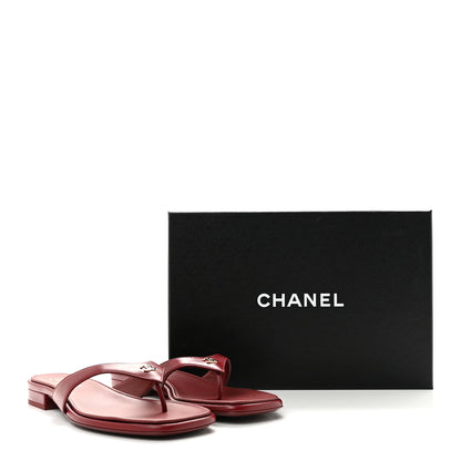 Chanel Lambskin CC Thong Sandals 39 Burgundy 10 of 10
