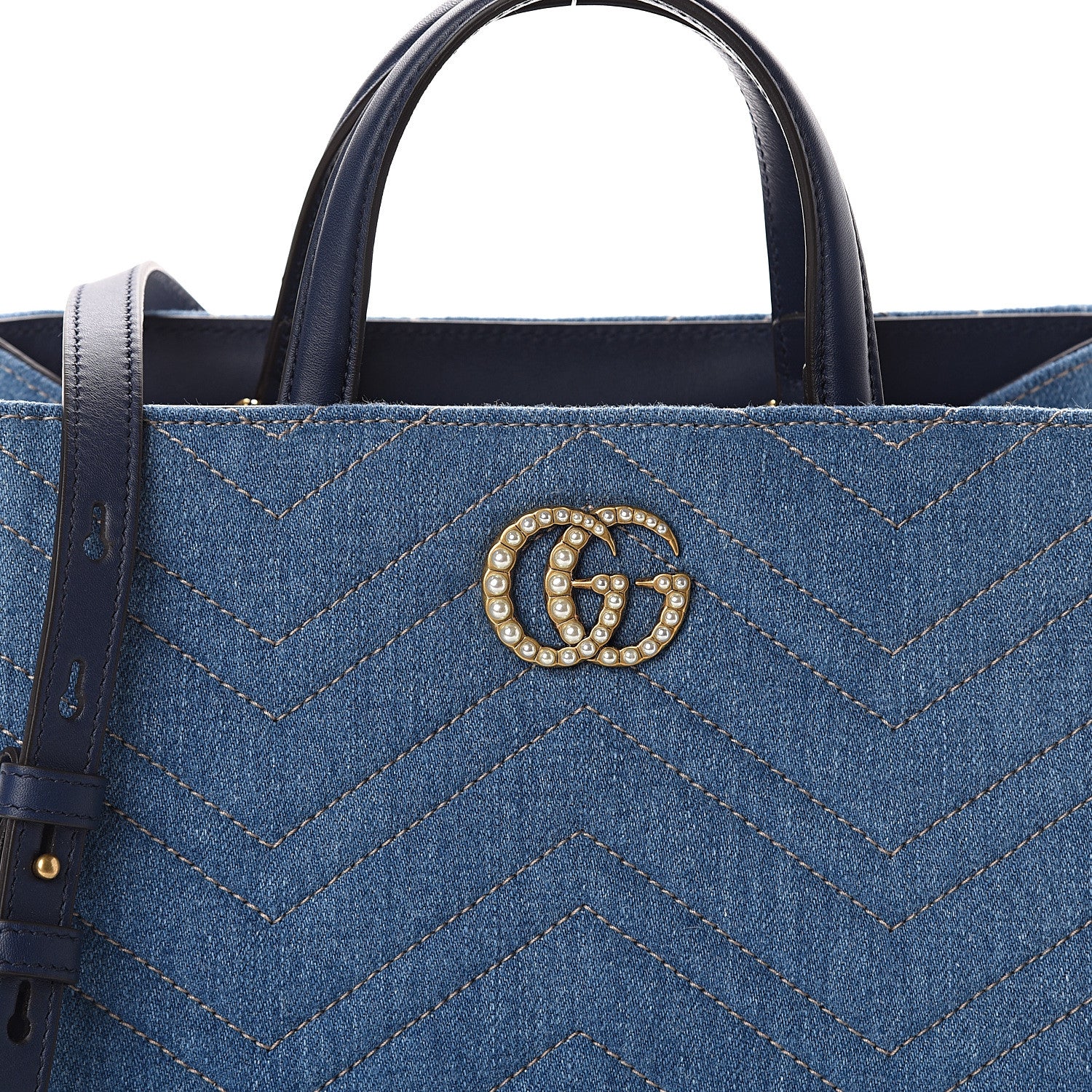 Gucci Denim Matelasse Small Pearly GG Marmont Tote Blue 6 of 8
