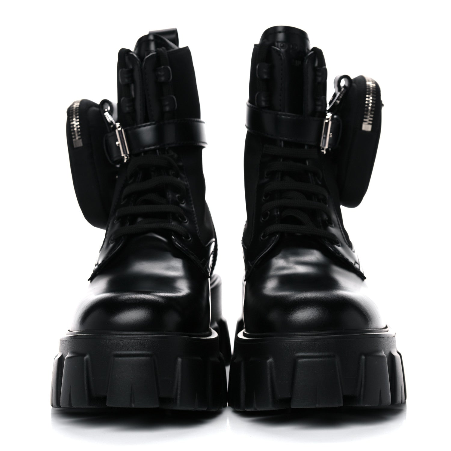 Prada Spazzolato Rois Nylon Metal Triangle Logo Monolith Pouch Pocket 55mm Boots 37 Black 2 of 16