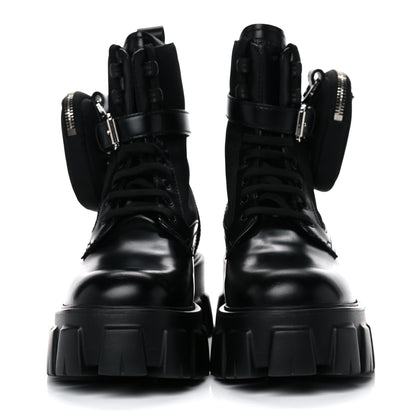 Prada Spazzolato Rois Nylon Metal Triangle Logo Monolith Pouch Pocket 55mm Boots 37 Black 2 of 16