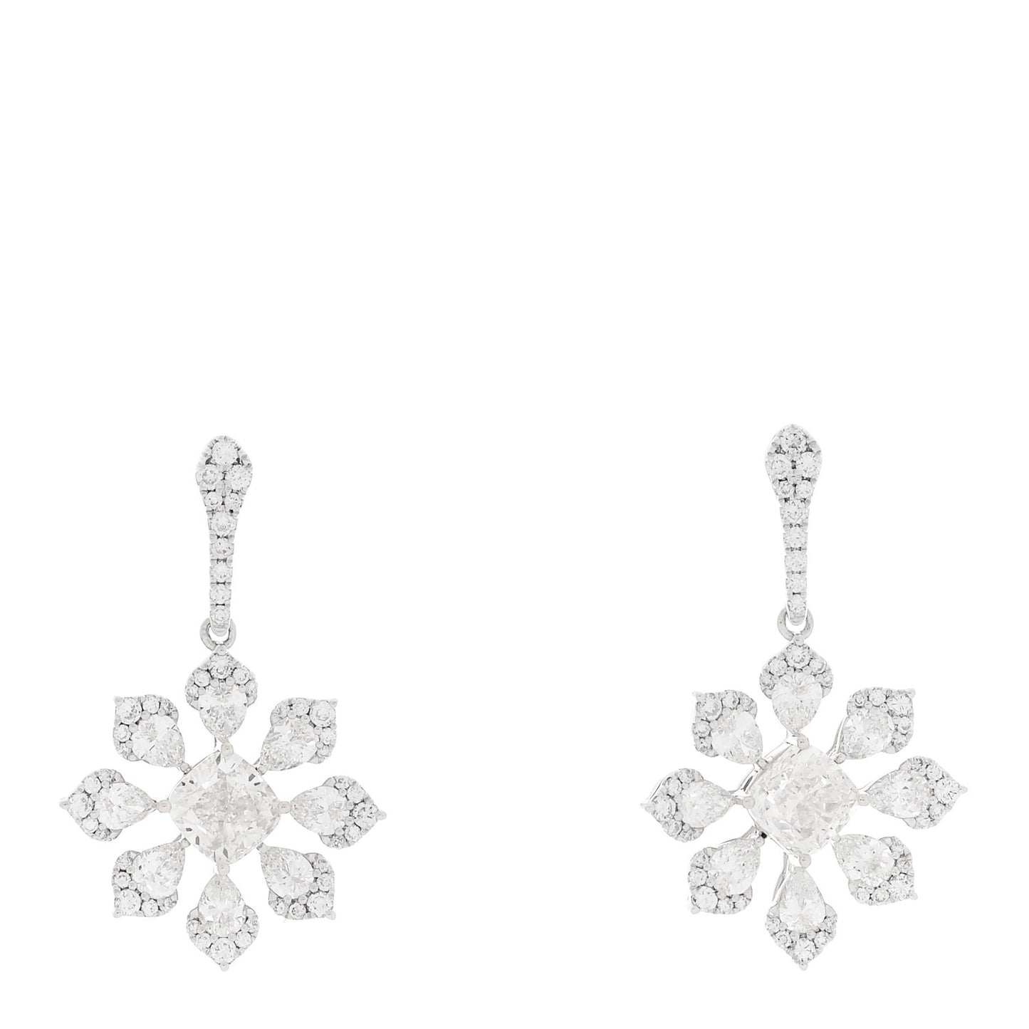 18K White Yellow Gold Diamond 5.32ctw Flower Drop Earrings