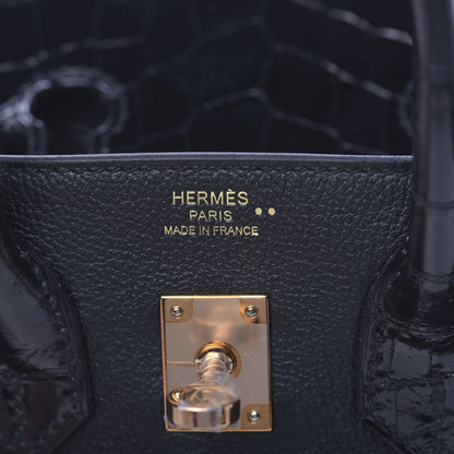 Hermes Taurillon Novillo Shiny Niloticus Crocodile Birkin Touch 25 Black 8 of 42