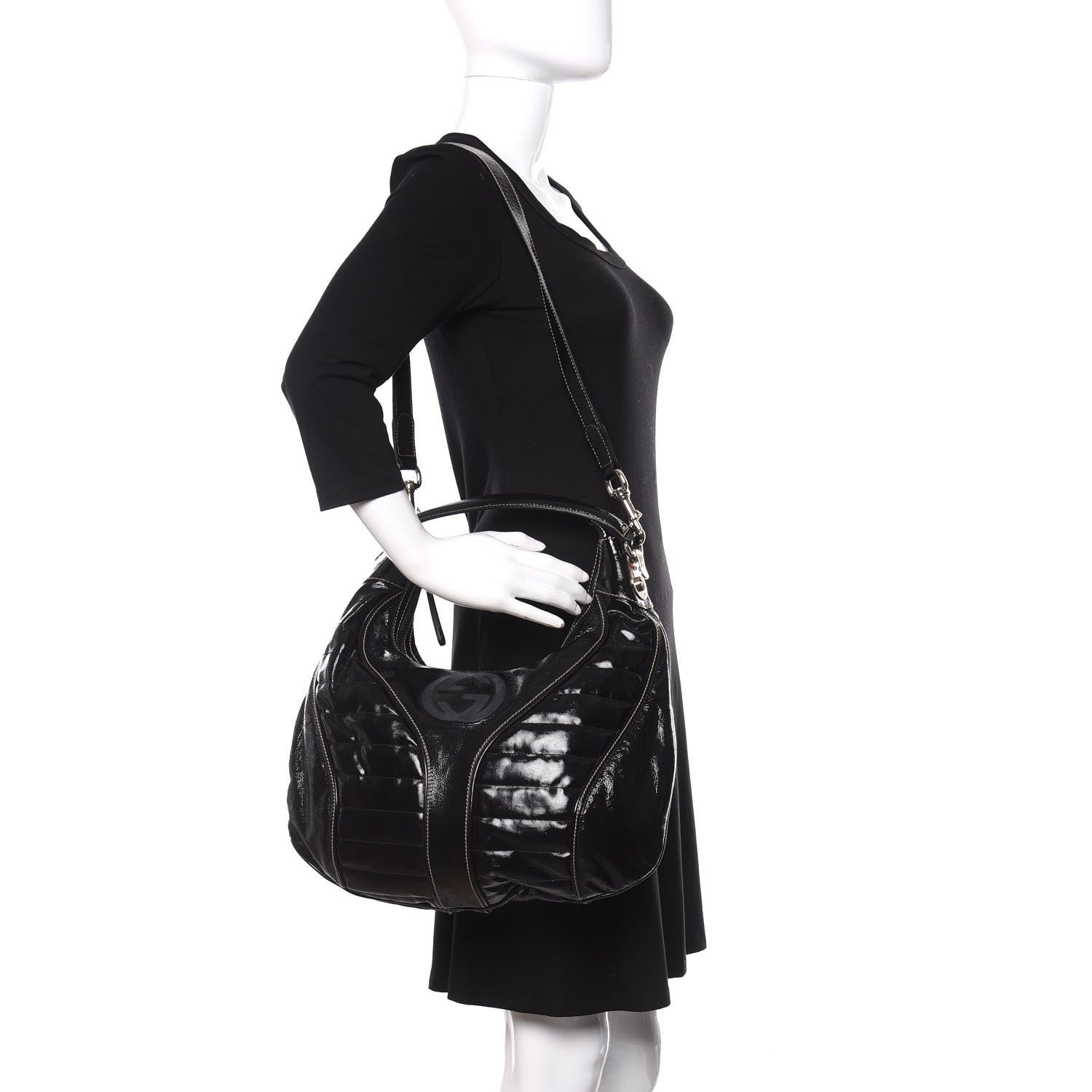 Gucci Patent Calfskin Medium Snow Glam Hobo Black 2 of 13