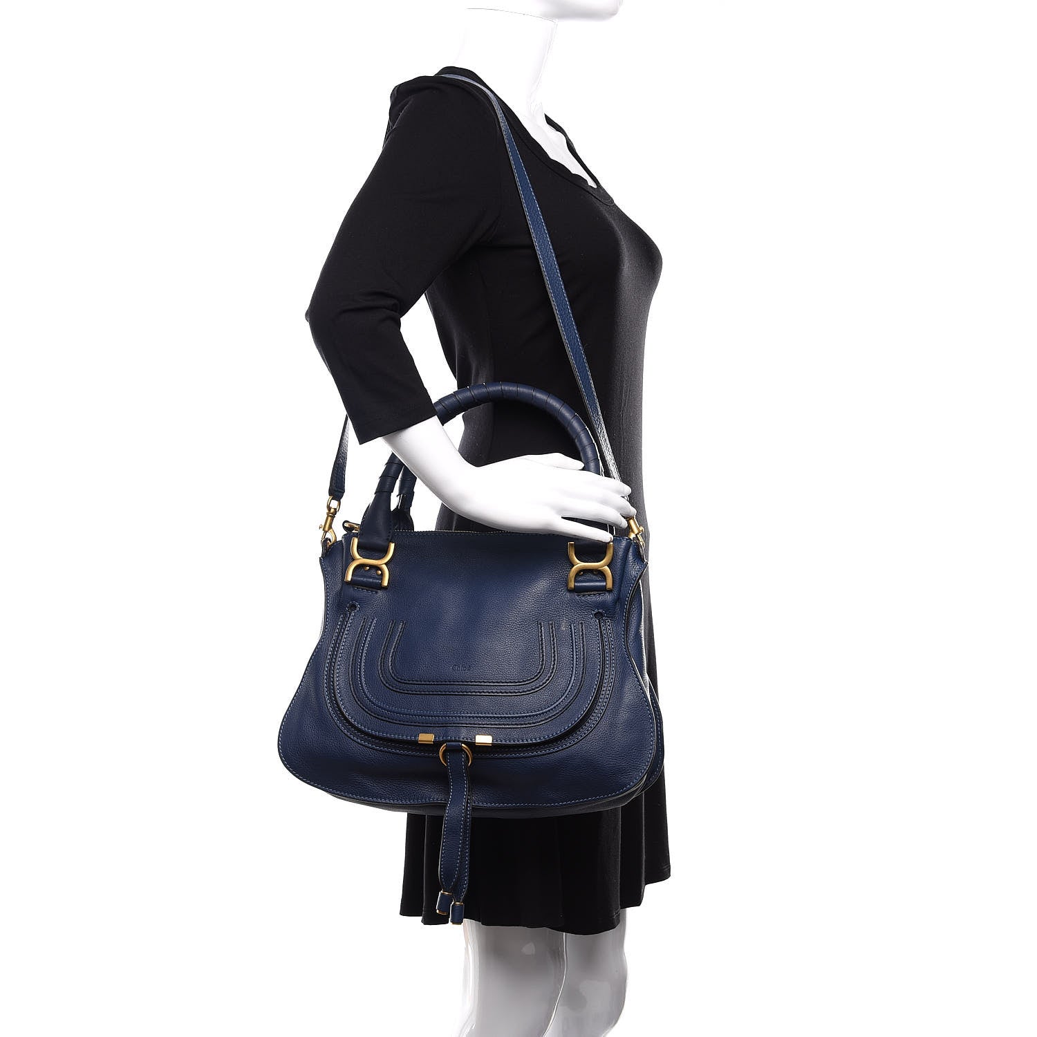 Chloe Calfskin Medium Marcie Satchel Royal Navy 2 of 11