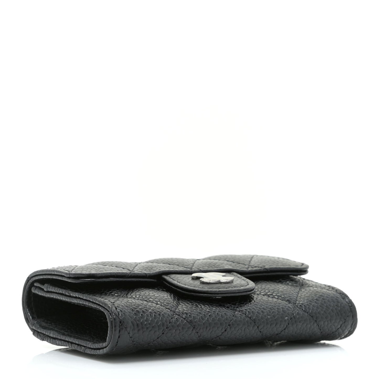 Caviar Quilted Flap Card Holder Wallet Black