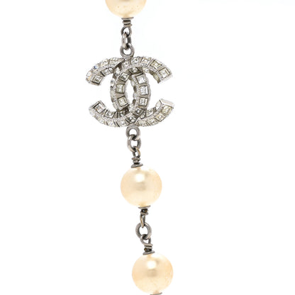 Chanel Pearl Baguette Crystal CC Long Necklace Silver 4 of 7