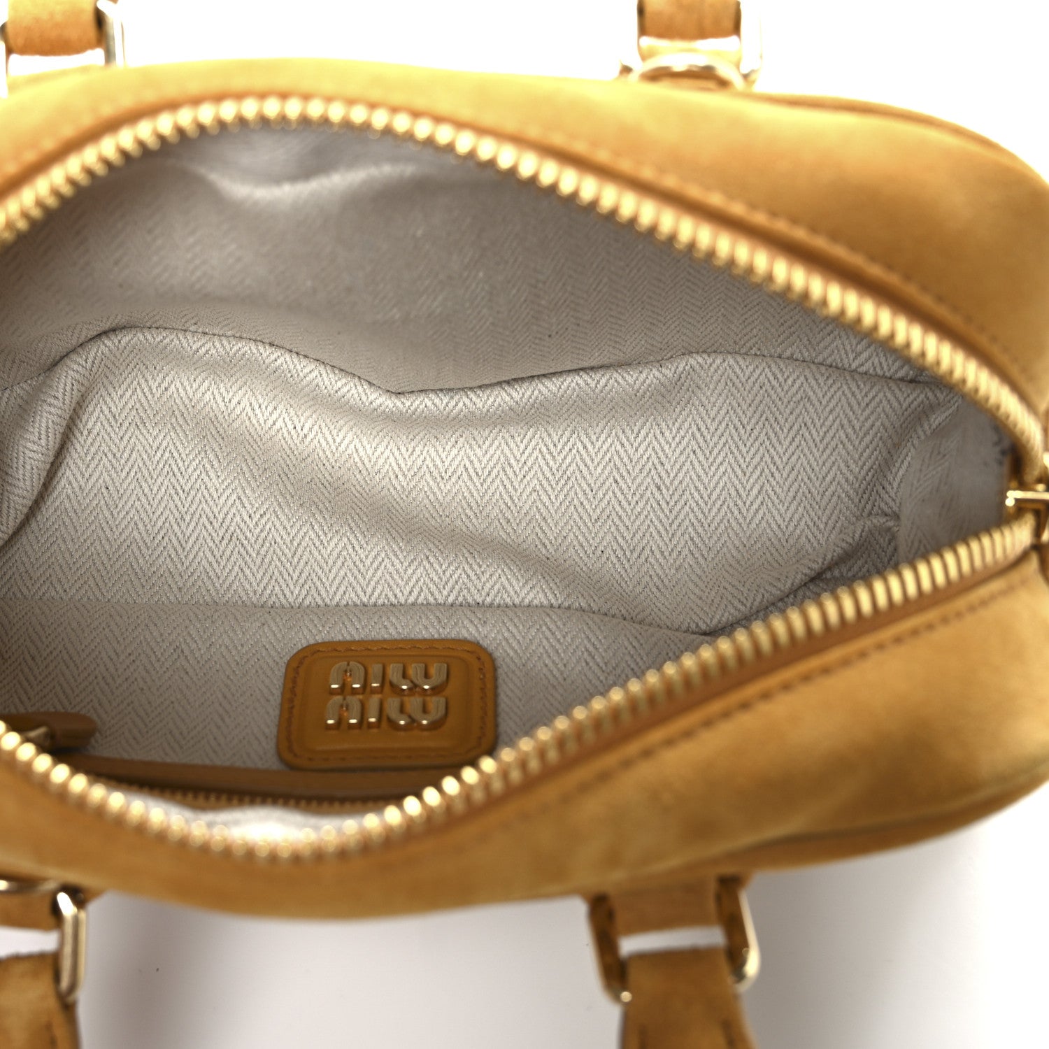 Miu Miu Suede Padded Regular Arcadie Top Handle Bag Whiskey 5 of 11