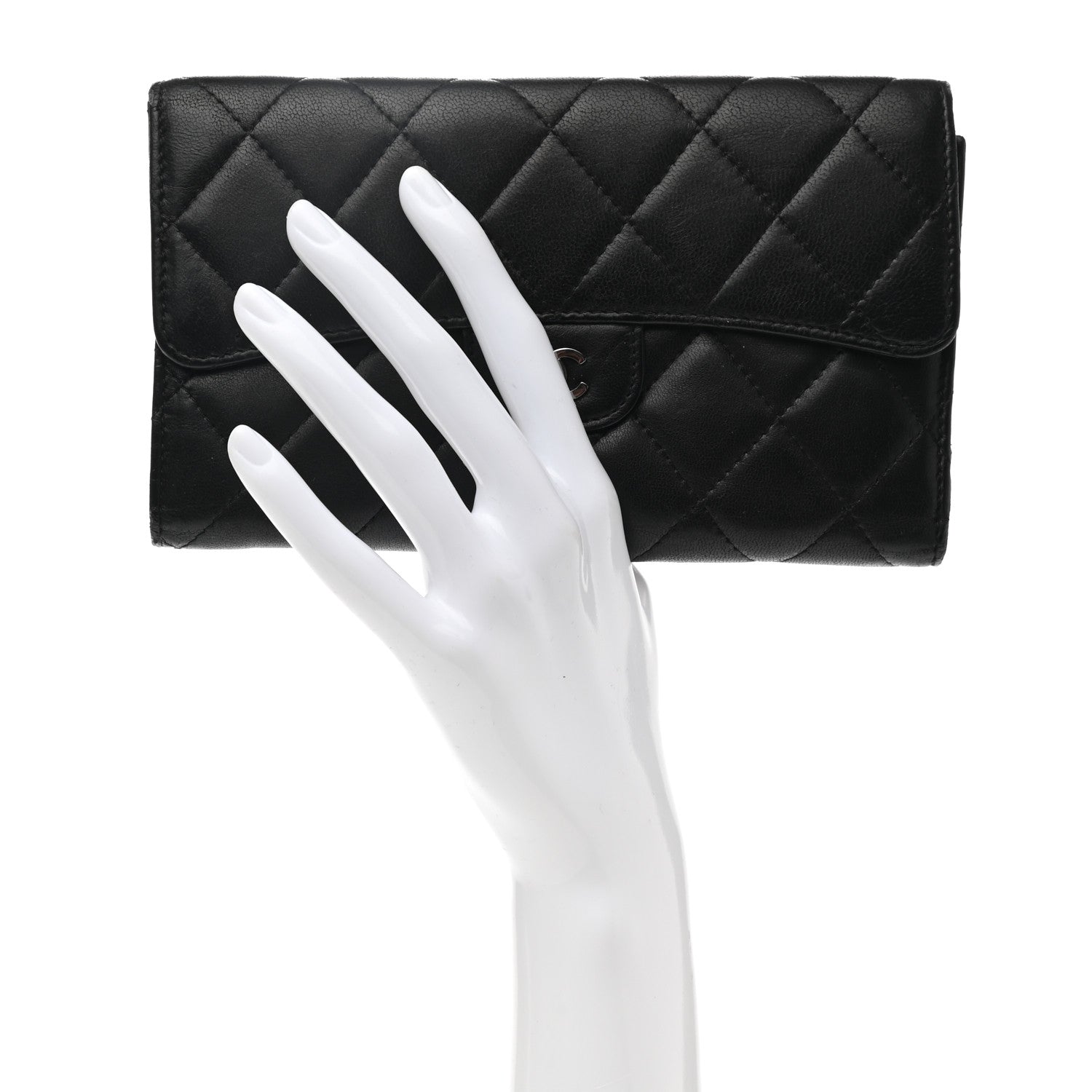 Chanel Lambskin Quilted Large Flap Wallet Black 2 of 13