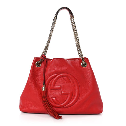 Gucci Pebbled Calfskin Medium Soho Chain Shoulder Bag Tabasco Red 1 of 13