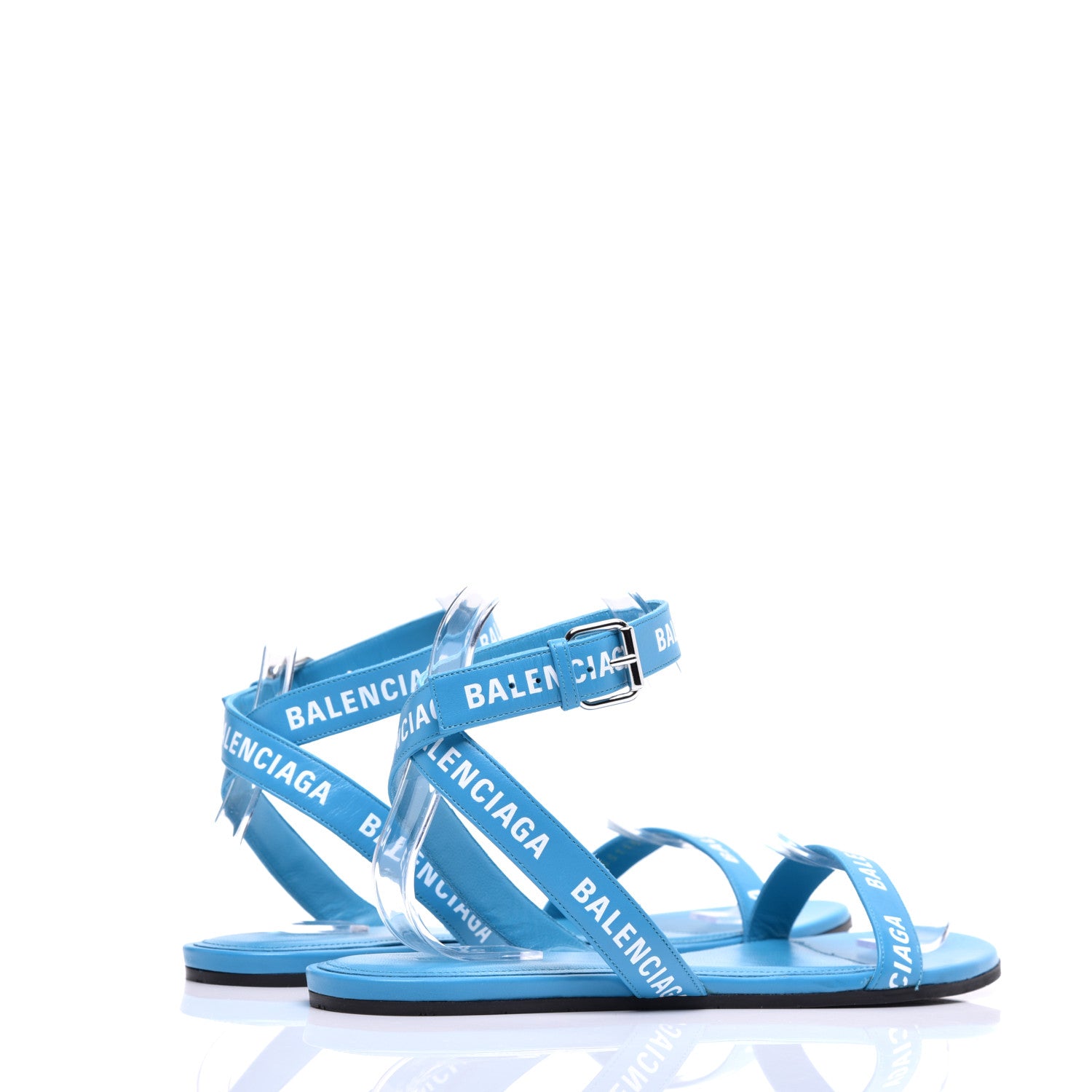 Balenciaga Calfskin Allover Logo Flat Sandals 38 Bleu White 4 of 9