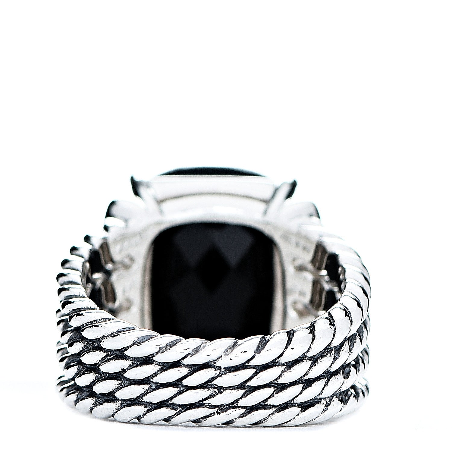 David Yurman Sterling Silver Diamond Black Onyx 16mm Wheaton Ring 54 6.75 3 of 4
