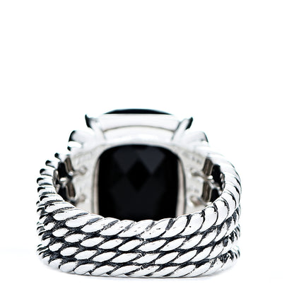 David Yurman Sterling Silver Diamond Black Onyx 16mm Wheaton Ring 54 6.75 3 of 4