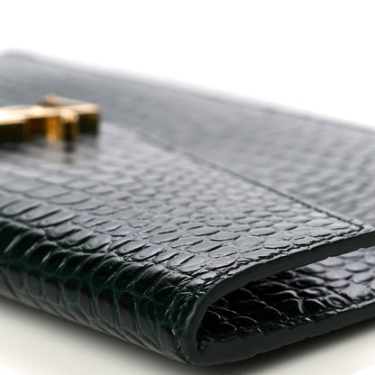 Saint Laurent Calfskin Crocodile Embossed Uptown Monogram Clutch Dark Green 8 of 12