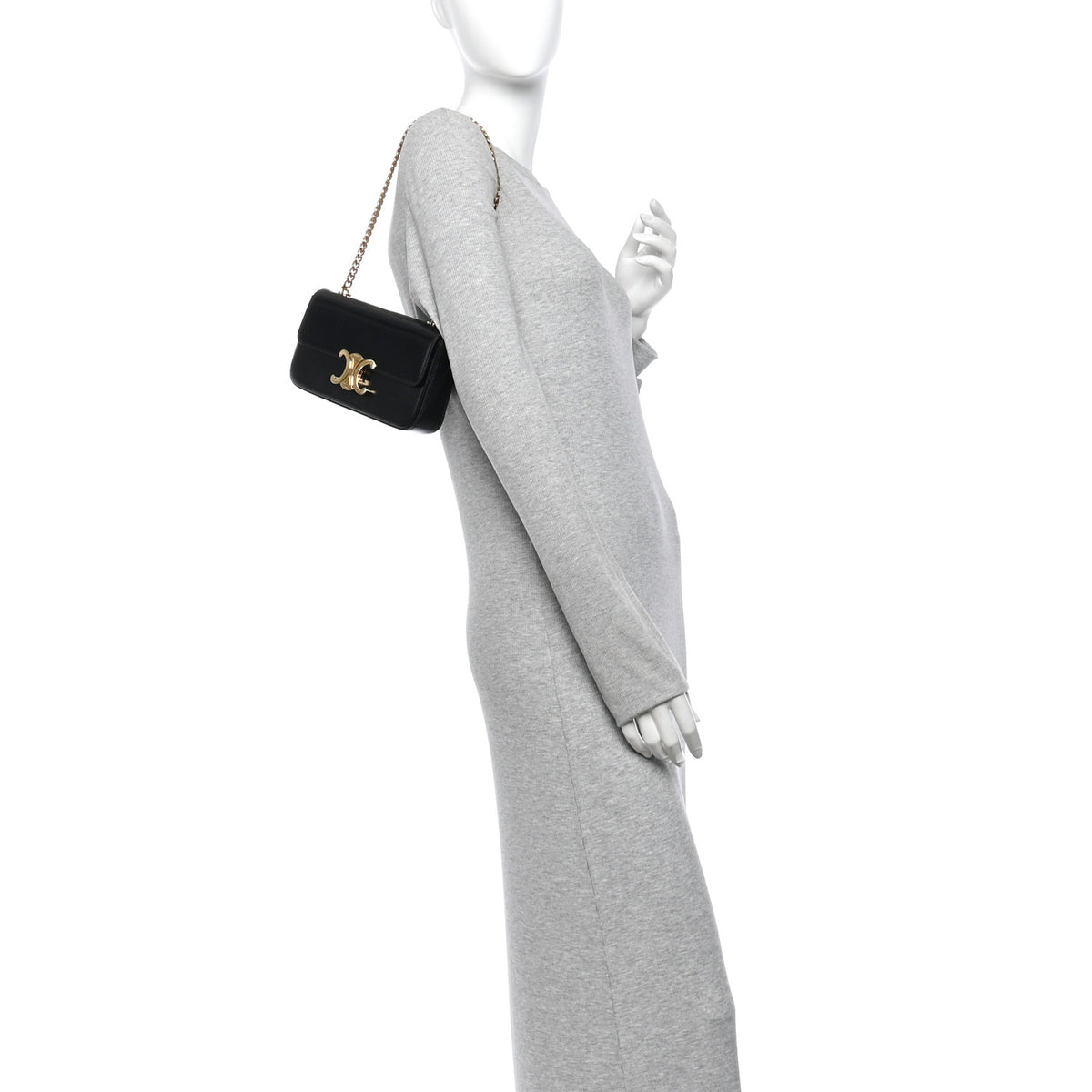 Celine Shiny Calfskin Triomphe Chain Shoulder Bag Black 2 of 13