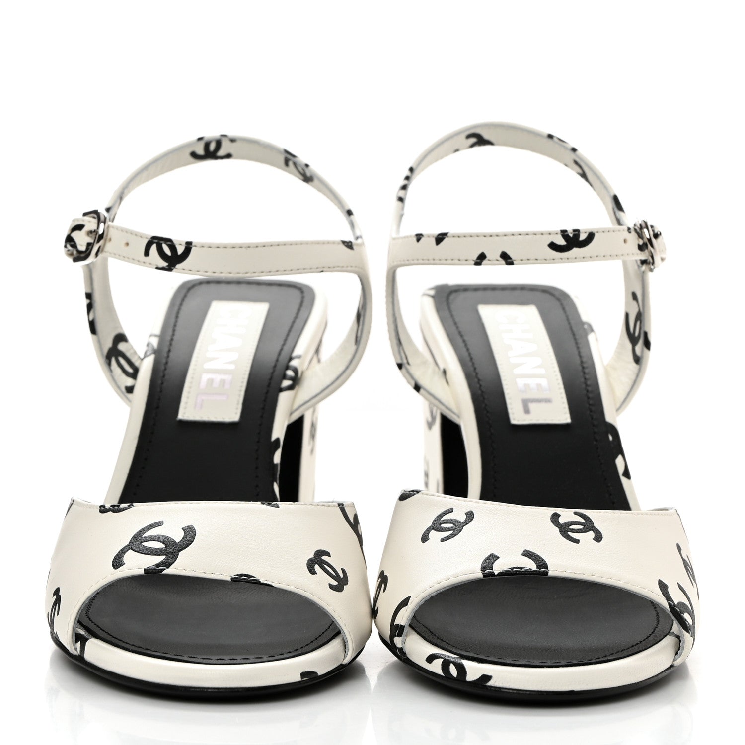 Chanel Printed Lambskin Coco Beach Sandals 38 White Black 2 of 8