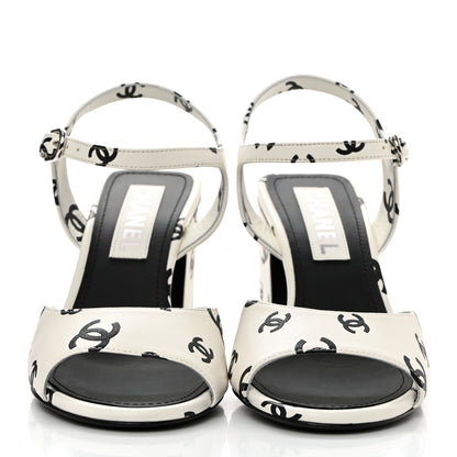 Chanel Printed Lambskin Coco Beach Sandals 38 White Black 2 of 8
