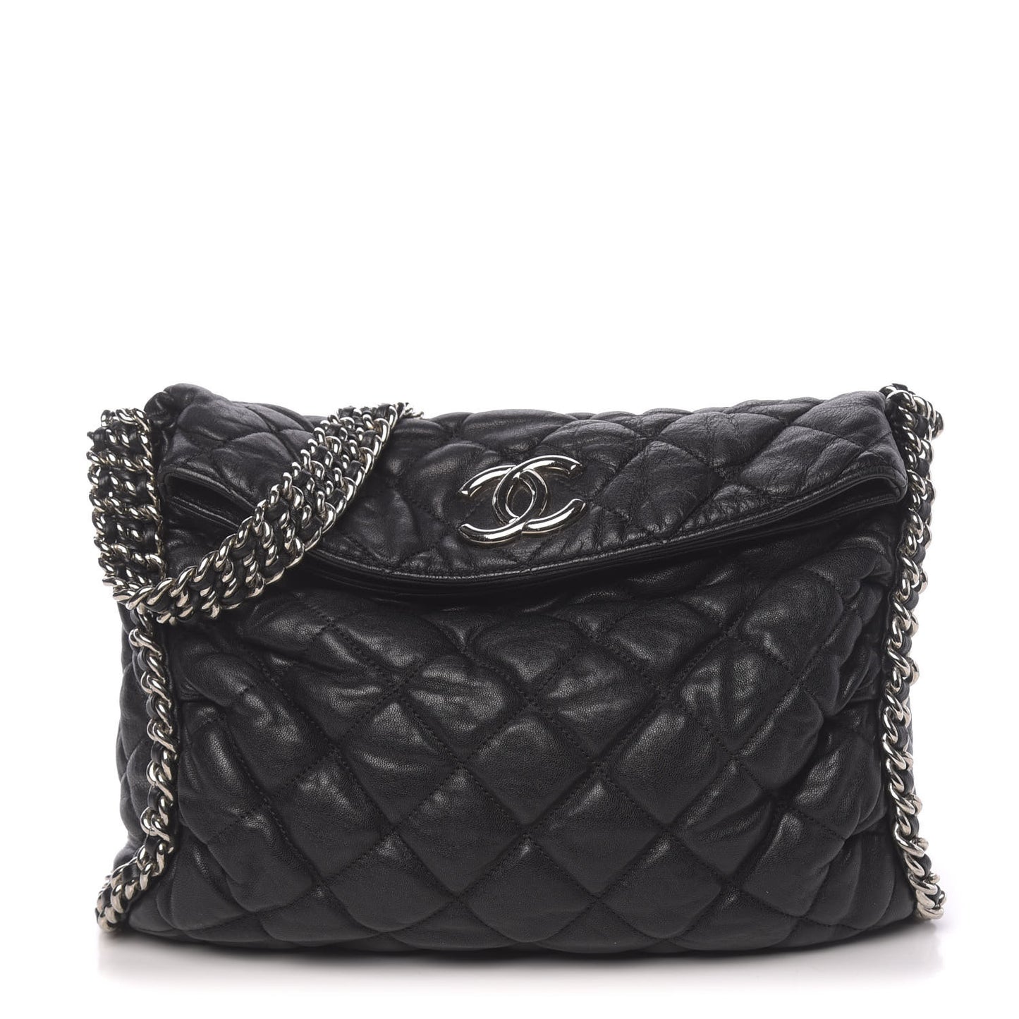 Washed Lambskin Chain Around Hobo Black