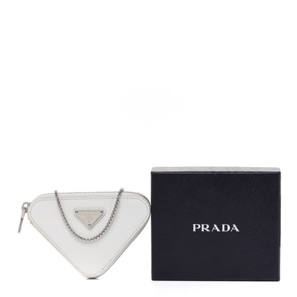 Prada Spazzolato Mini Triangle Chain Crossbody Pouch White 8 of 8