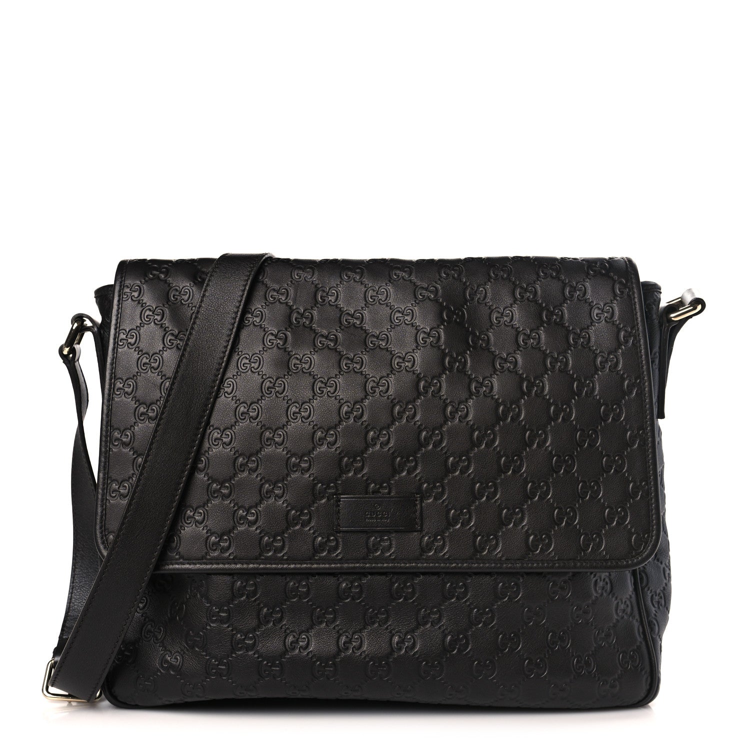 Gucci Guccissima Medium Flap Messenger Bag Black 1 of 9