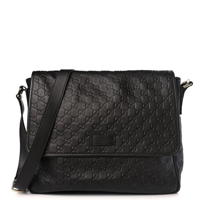 Gucci Guccissima Medium Flap Messenger Bag Black 1 of 9