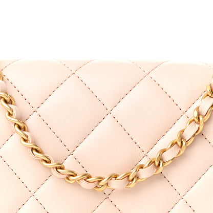 Chanel Lambskin Quilted CC Pearl Crush Wallet on Chain WOC Light Beige 9 of 14