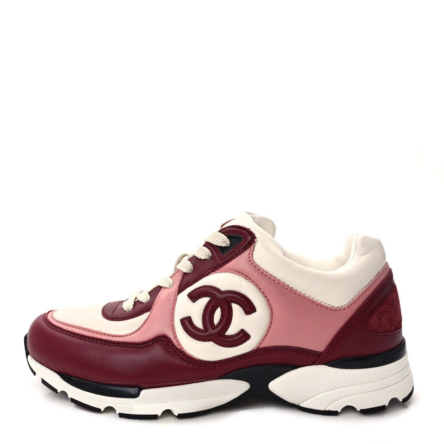 Chanel Calfskin CC Sneakers 36.5 Light Burgundy White Pink 1 of 9