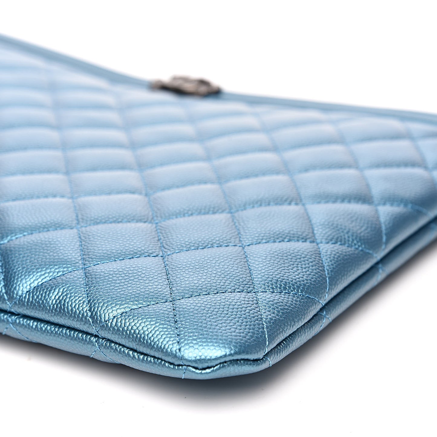 Metallic Caviar Quilted Medium Boy Cosmetic Case Turquoise