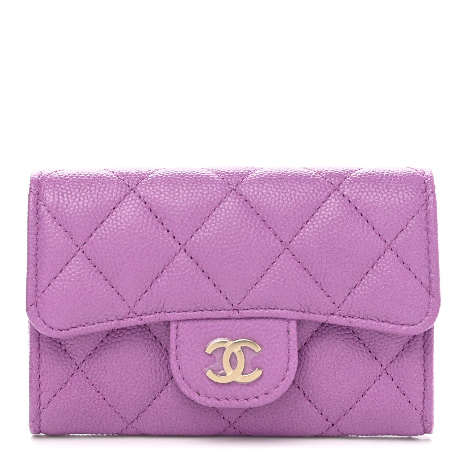 Chanel Caviar Quilted Flap Card Holder Wallet Purple 1 of 9