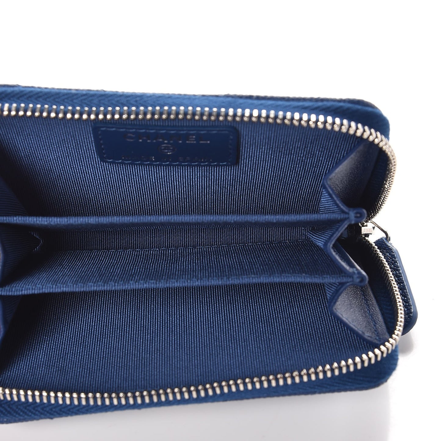 Caviar Chevron Quilted Zip Coin Purse Blue