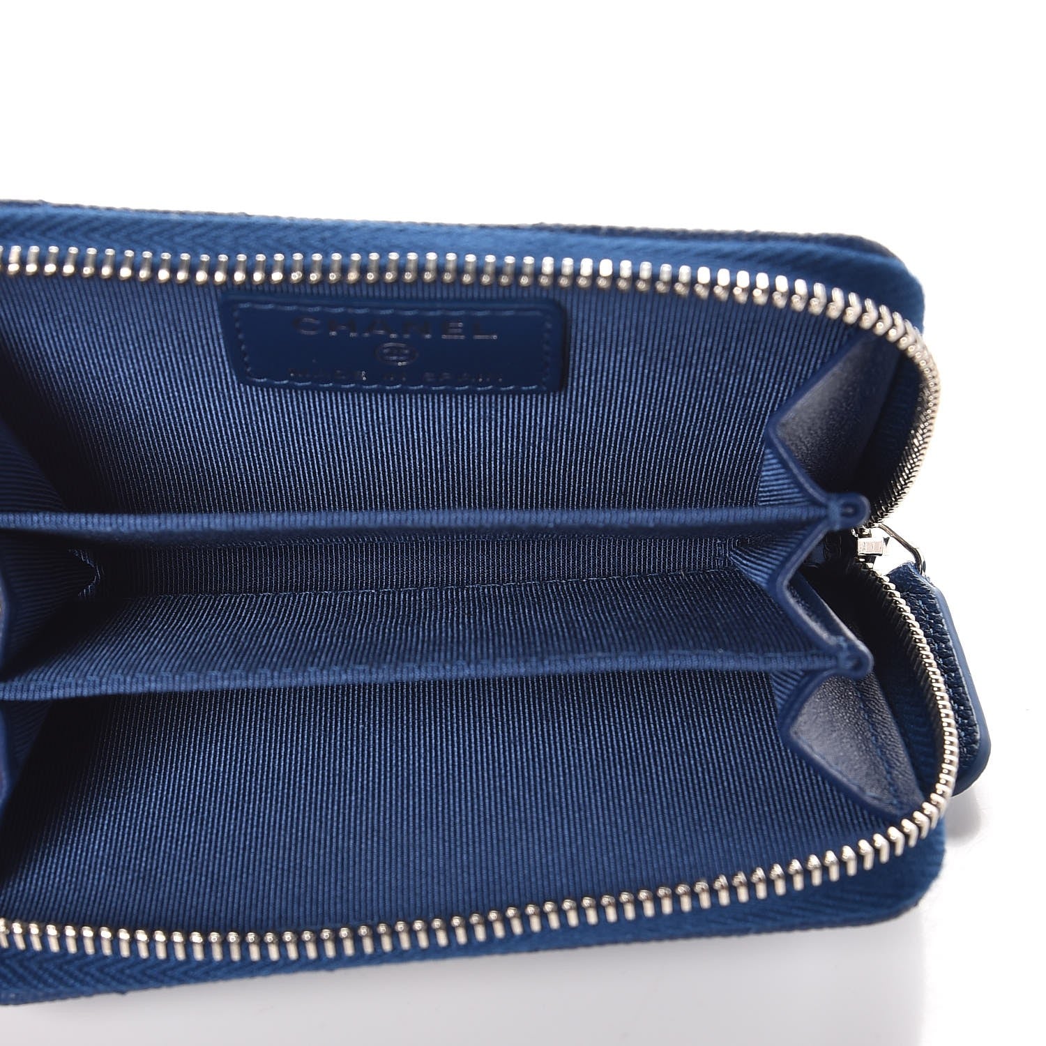 Chanel Caviar Chevron Quilted Zip Coin Purse Blue 5 of 8