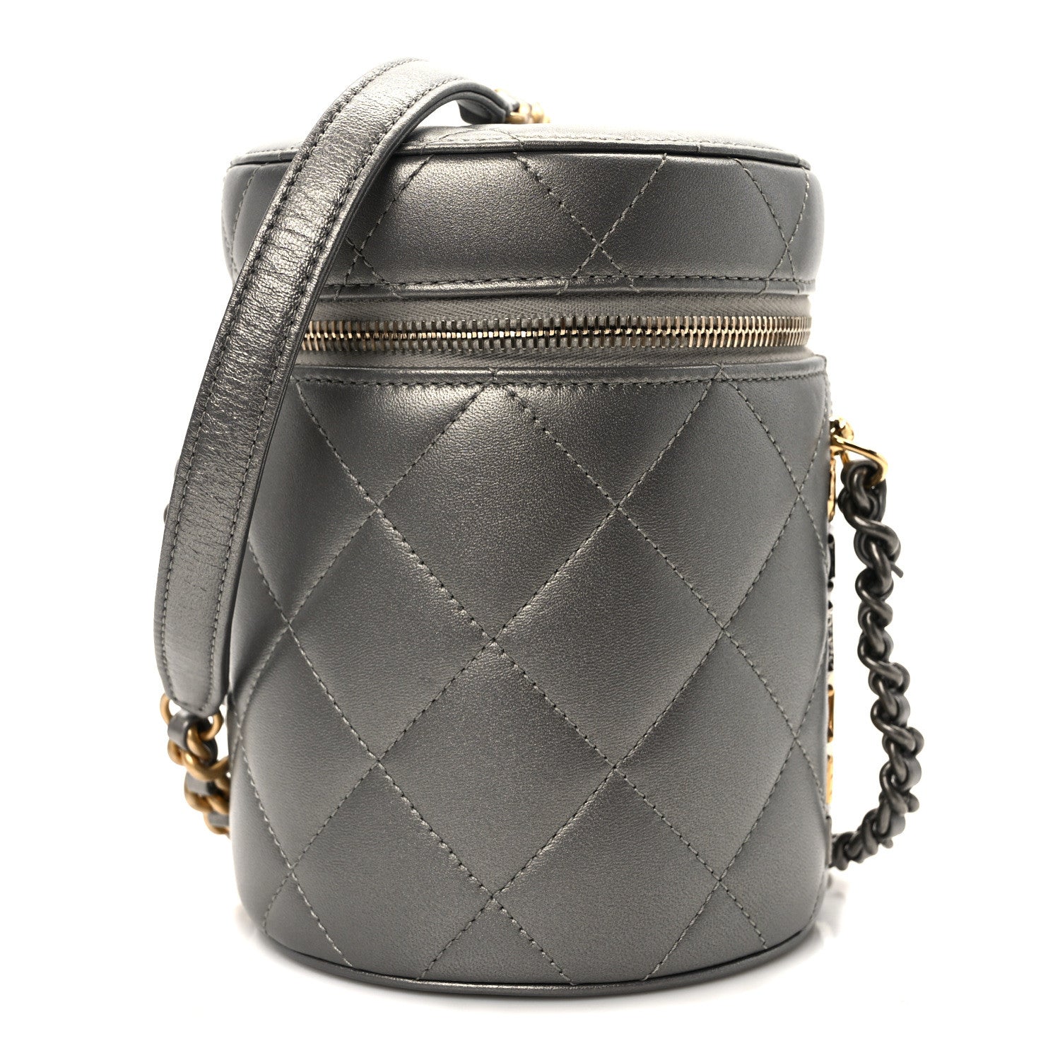 Chanel Metallic Lambskin Quilted Side Note Vanity Grey 1 of 10