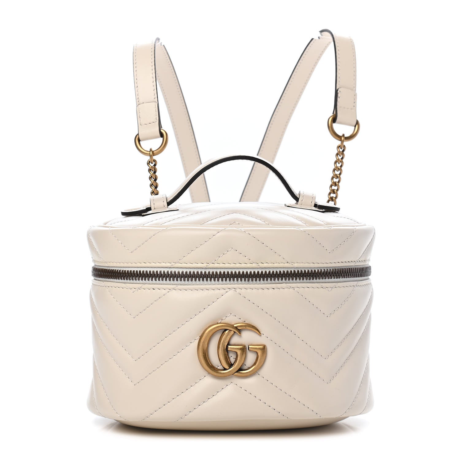 Gucci Calfskin Matelasse Mini GG Marmont Round Backpack White 1 of 8