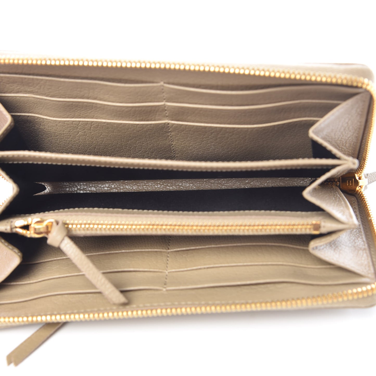 Chevre Gold Metallic Edge Hardware Zip Around Wallet Beige Latte