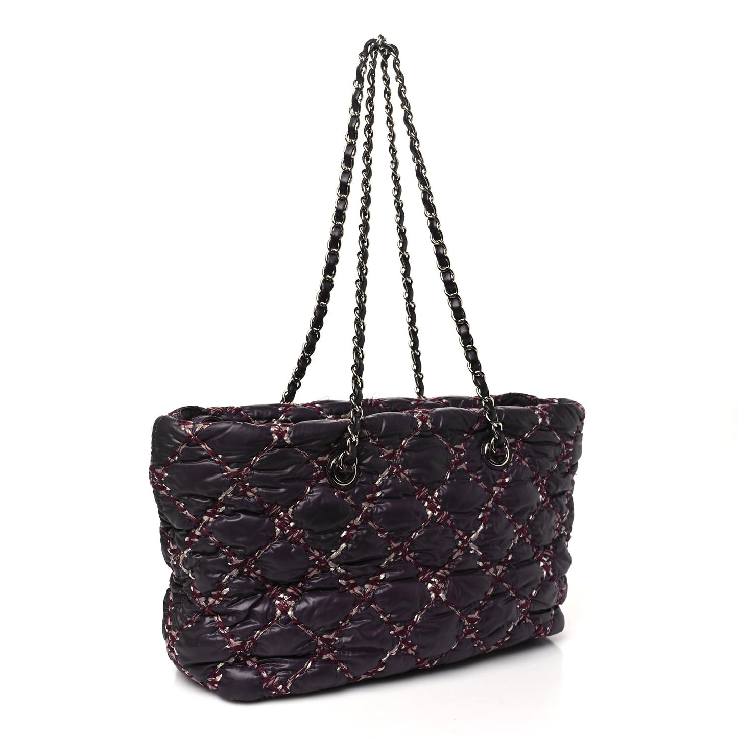 Nylon Quilted Tweed Stitch Bubble Camera Case Purple