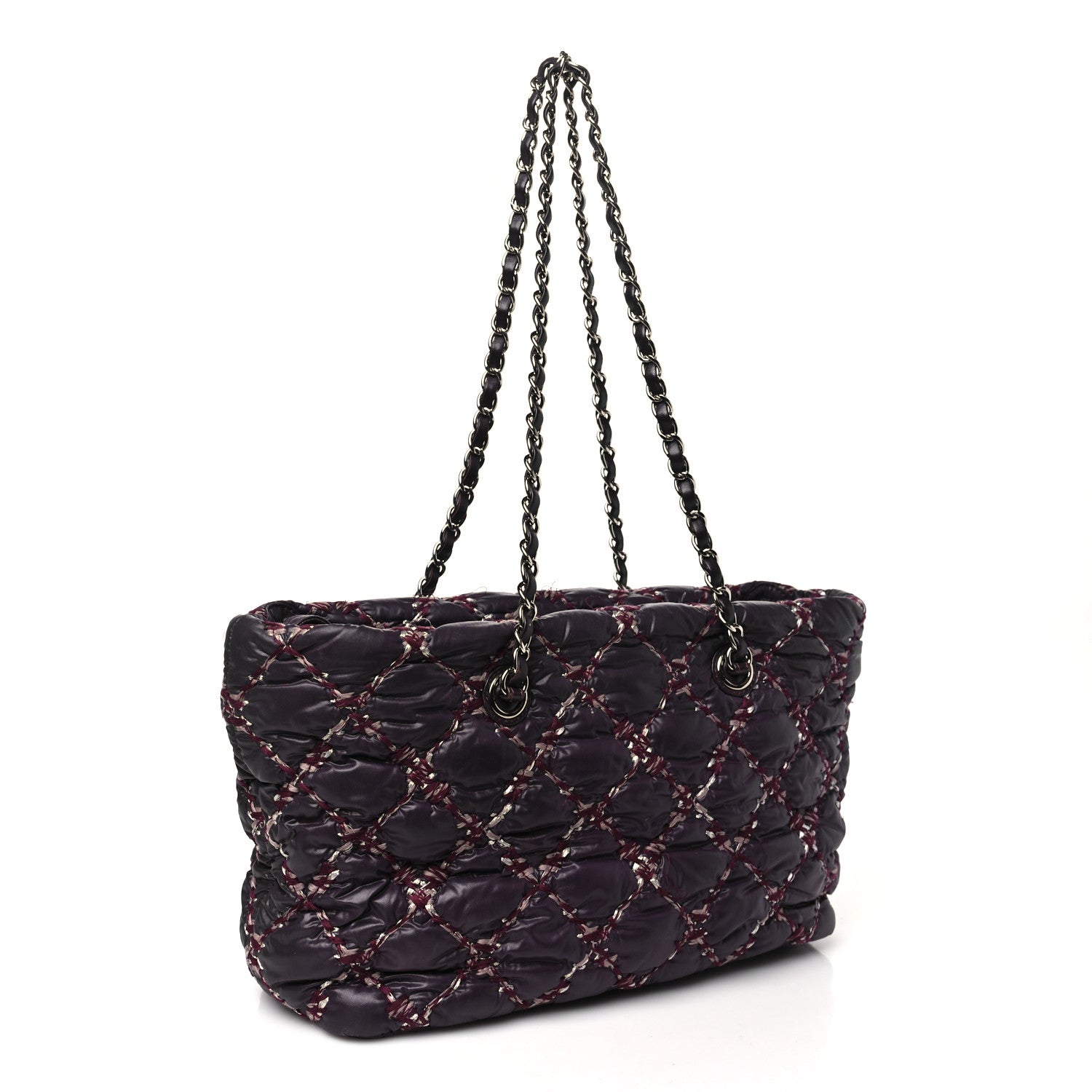 Chanel Nylon Quilted Tweed Stitch Bubble Camera Case Purple 3 of 11