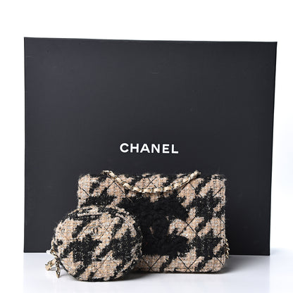 Chanel Tweed Shearling Quilted Wallet On Chain WOC and Coin Purse Beige Black 10 of 10