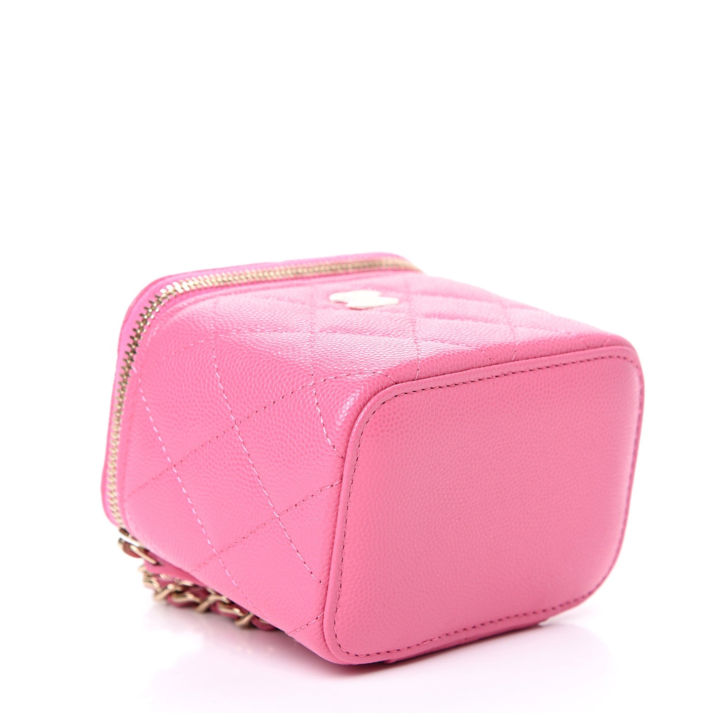 Caviar Quilted Mini Vanity Case With Chain Pink