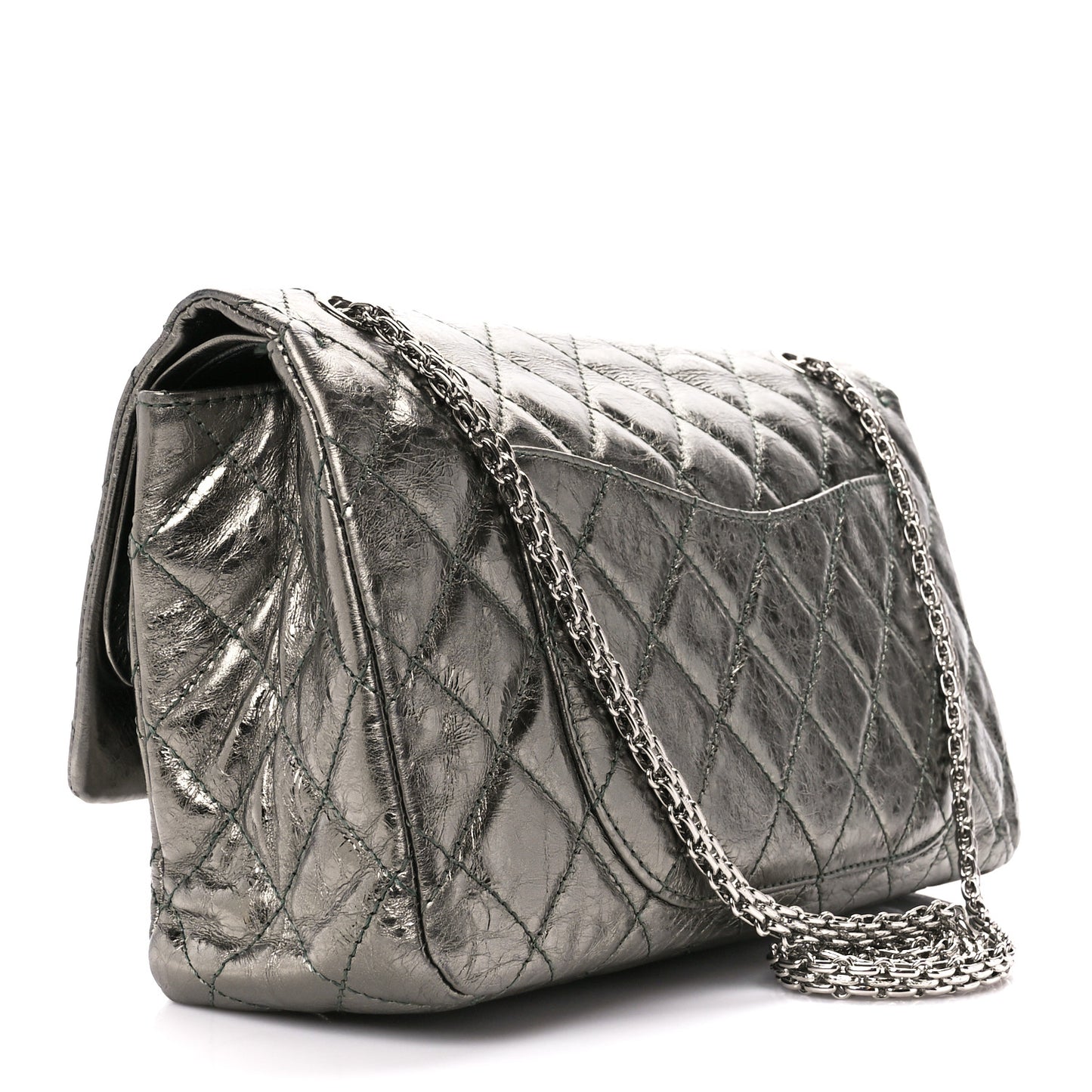 Metallic Aged Calfskin Quilted 2.55 Reissue 227 Flap Dark Green