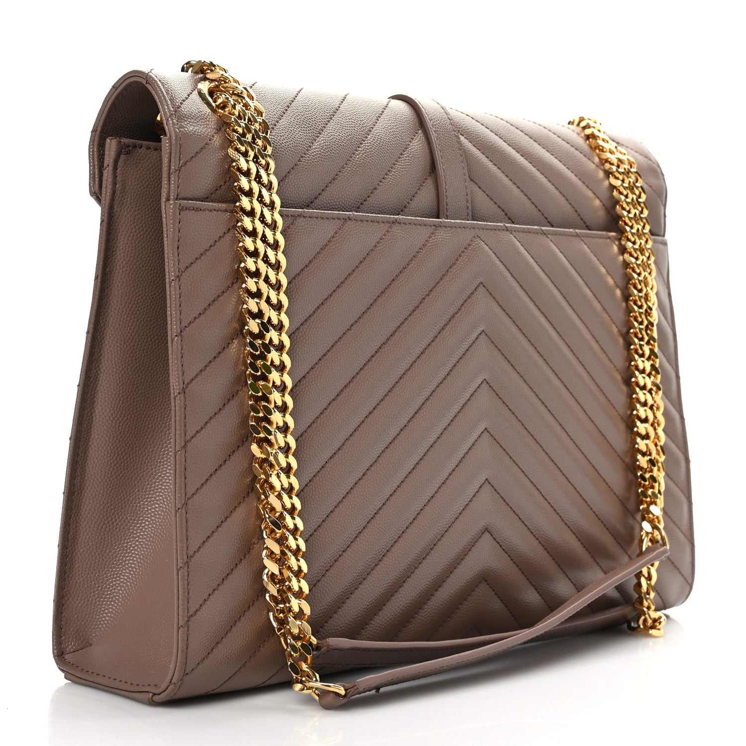 Saint Laurent Grain De Poudre Matelasse Chevron Large Monogram Satchel Dark Latte 3 of 9