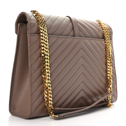 Saint Laurent Grain De Poudre Matelasse Chevron Large Monogram Satchel Dark Latte 3 of 9