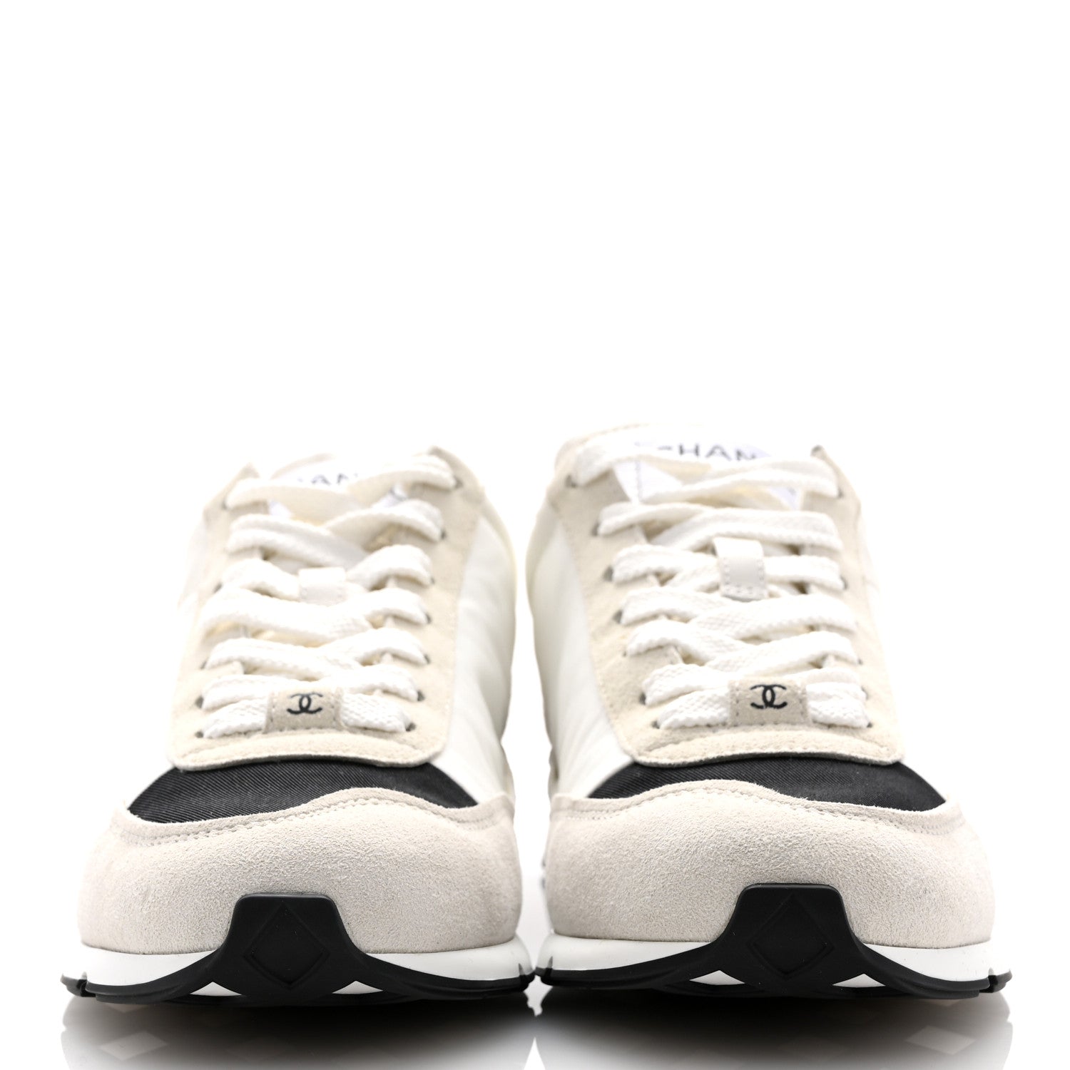 Chanel Nylon Suede Kidskin Calfskin Logo Sneakers 39 White Black 3 of 12