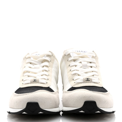 Chanel Nylon Suede Kidskin Calfskin Logo Sneakers 39 White Black 3 of 12