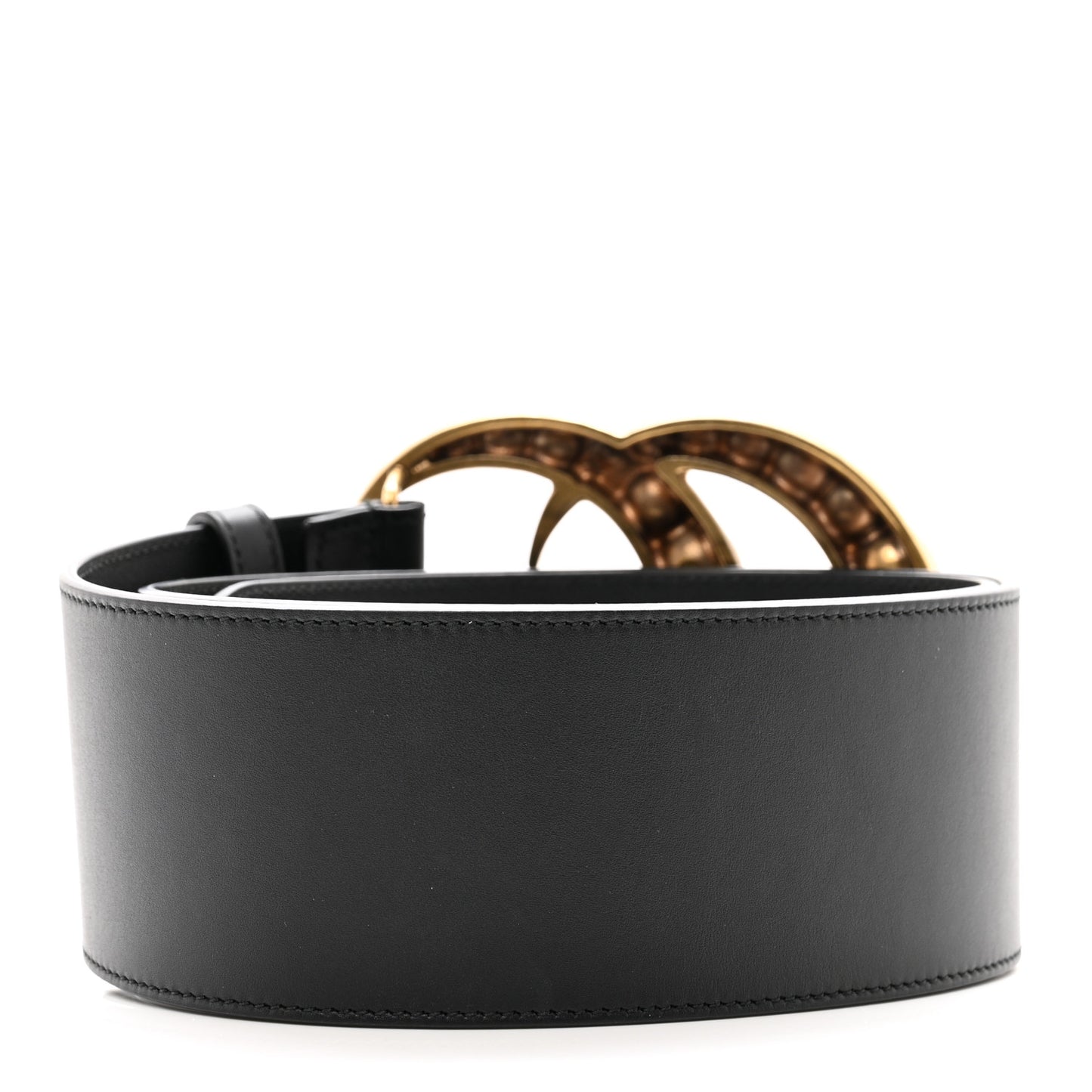 Moon Calfskin Pearl Double G 70mm Belt 85 34 Black Cream
