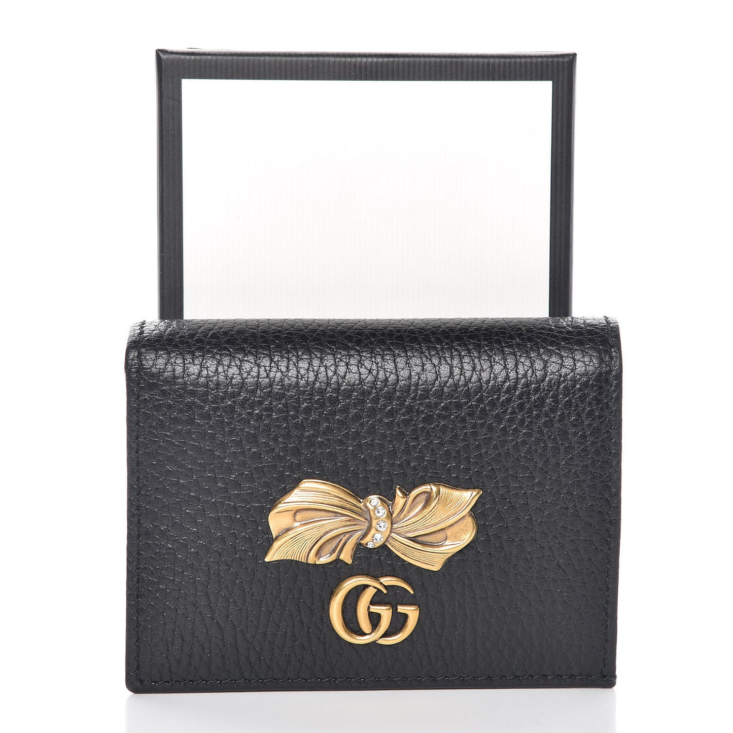 Calfskin GG Marmont Bow Card Case Black