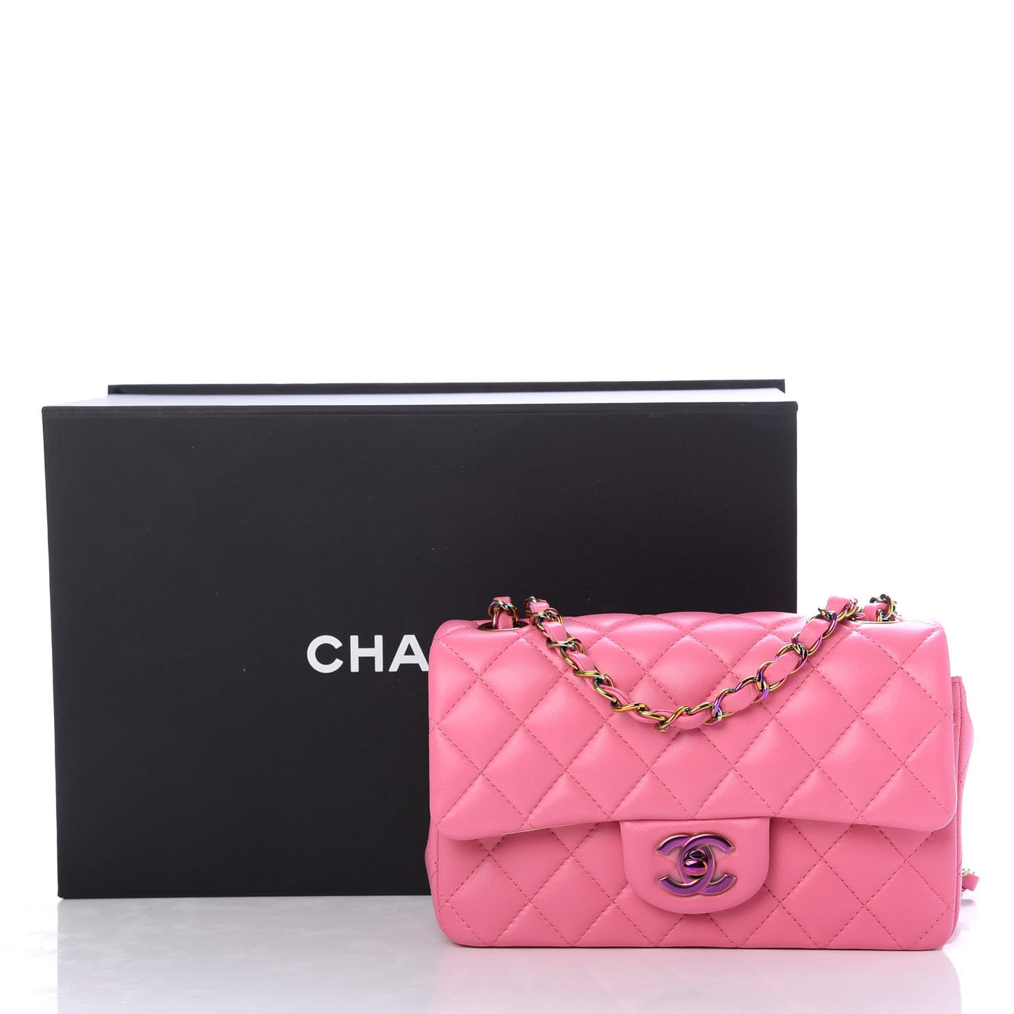 Lambskin Quilted Mini Rectangular Flap Pink Yellow