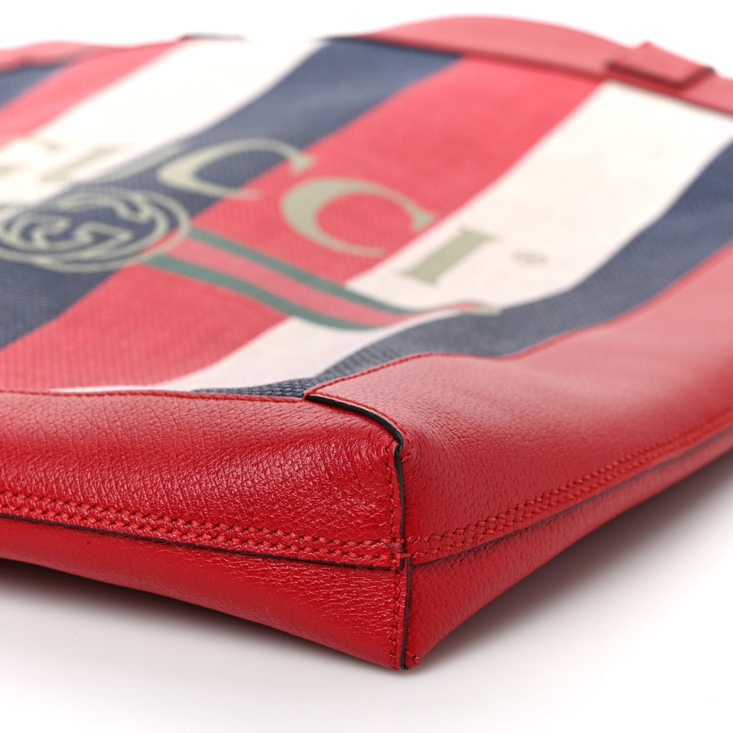 Gucci Canvas Calfskin Sylvie Stripe Logo Mens Tote Red White Blue 9 of 9