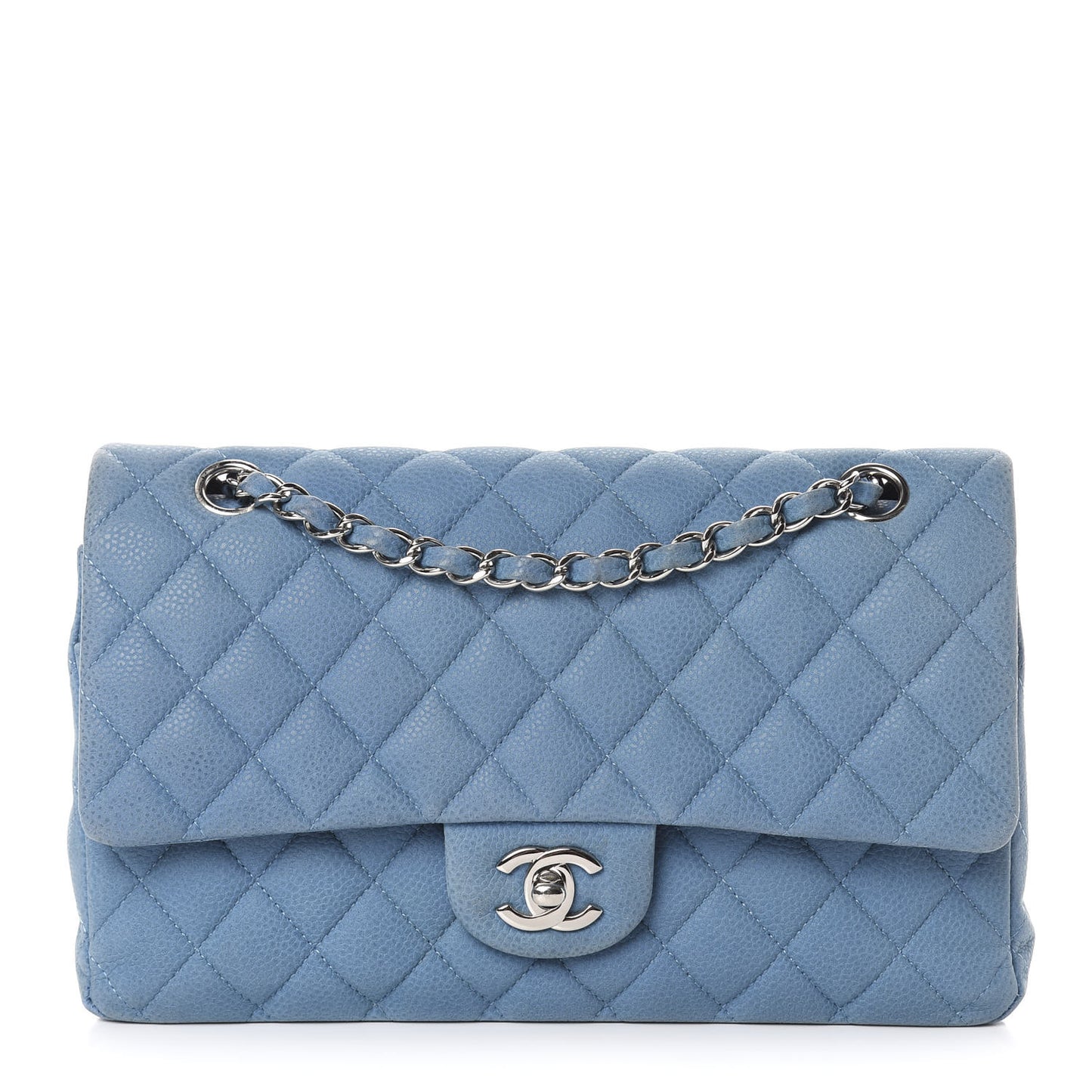 Iridescent Caviar Quilted Medium Double Flap Blue