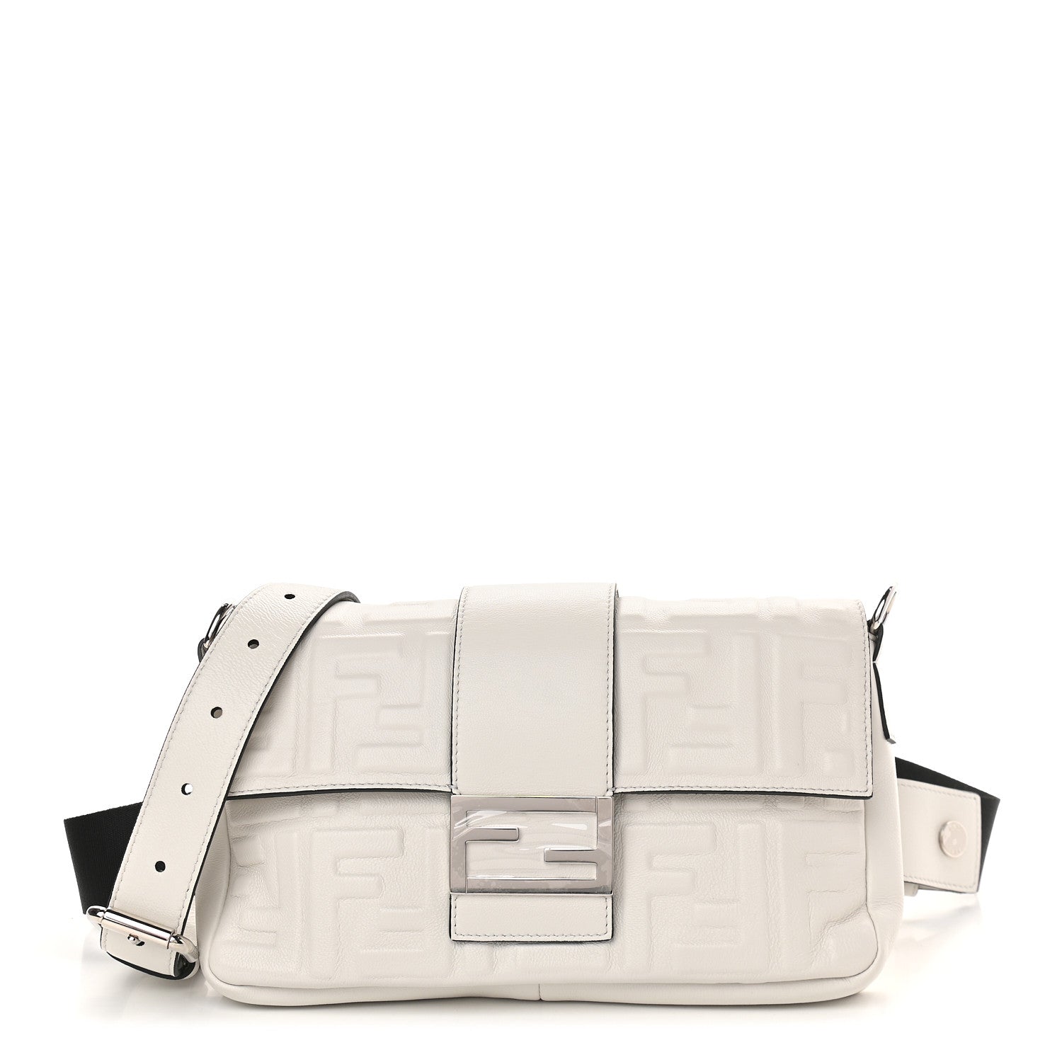 Fendi Nappa FF 1974 Embossed Belt Baguette Bag White 1 of 9